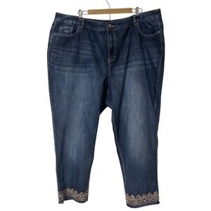 Avenue  Embroidered Ankle Jeans Boho Western‎ Festival Casual Rodeo Sequins 28